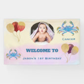 Kanker Waterverf 1e Verjaardag |1 Foto & Ballonnen Spandoek (Horizontaal)