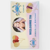 Kanker Waterverf 1e Verjaardag |1 Foto & Ballonnen Spandoek (Verticaal)