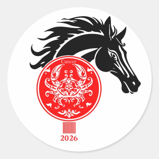 Kanker x Jaar van het Paard 2026 Ronde Sticker (Voorkant)