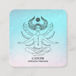 *~* KANKER - Zodiac Astrologie Lezen Aqua Glitter Vierkante Visitekaartje