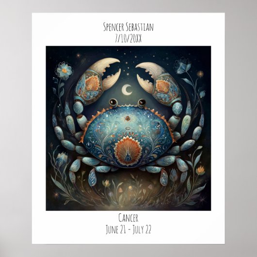 Kanker Zodiac Astrologie Naam & Verjaardag Poster (Voorkant)