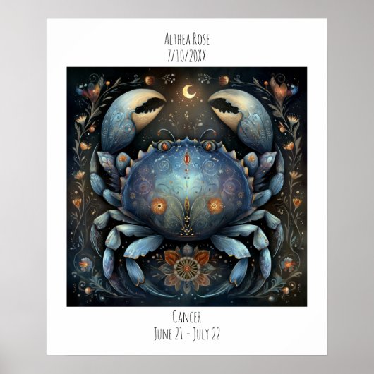 Kanker Zodiac Astrologie Naam & Verjaardag Poster (Voorkant)