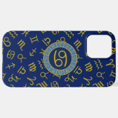 Kanker Zodiac+Astrology Symbolen Patroon Gold+Blue iPhone Hoesje (Achterkant horizontaal)