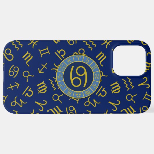 Kanker Zodiac+Astrology Symbolen Patroon Gold+Blue iPhone Hoesje (Achterkant horizontaal)