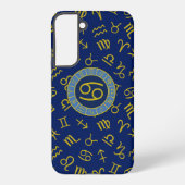 Kanker Zodiac+Astrology Symbolen Patroon Gold+Blue Samsung Galaxy Hoesje (Achterkant)