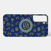 Kanker Zodiac+Astrology Symbolen Patroon Gold+Blue Samsung Galaxy Hoesje (Achterkant horizontaal)