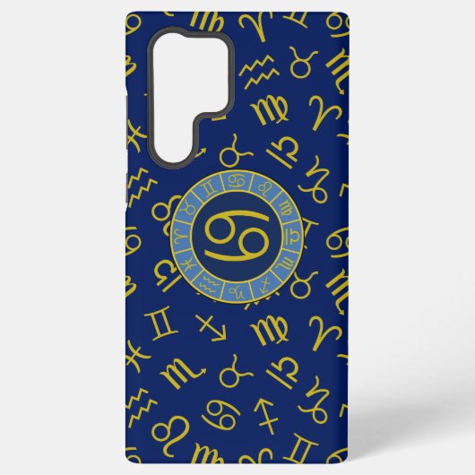 Kanker Zodiac+Astrology Symbolen Patroon Gold+Blue Samsung Galaxy Hoesje (Achterkant)