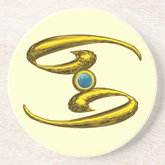 KANKER ZODIAC BIRTHDAY JEWEL Blue Opale, Cream Zandsteen Onderzetter (Voorkant)