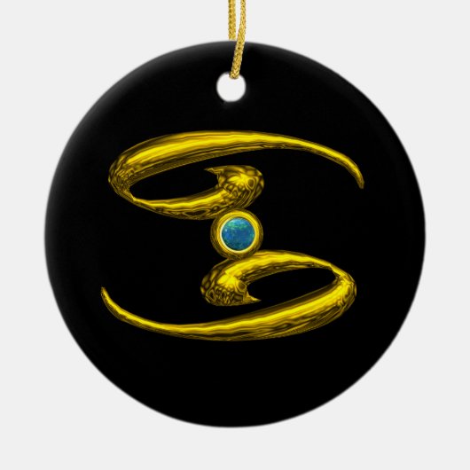 KANKER ZODIAC BIRTHDAY JEWEL Blue Opale Gold Keramisch Ornament (Voorkant)