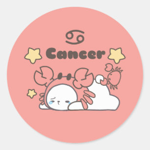 Kanker Zodiac Charm - Schattig Krab-Capped Bunny Ronde Sticker