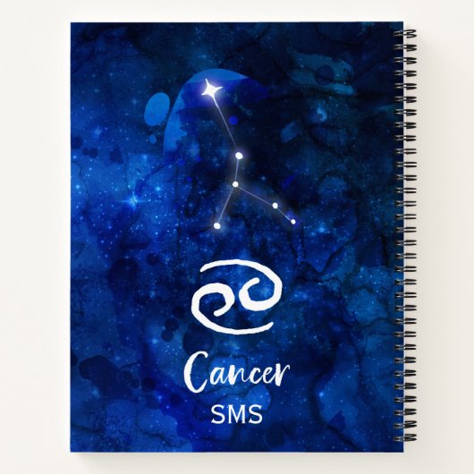 Kanker Zodiac Constellation Blue Galaxy Monogram Notitieboek (Achterkant)