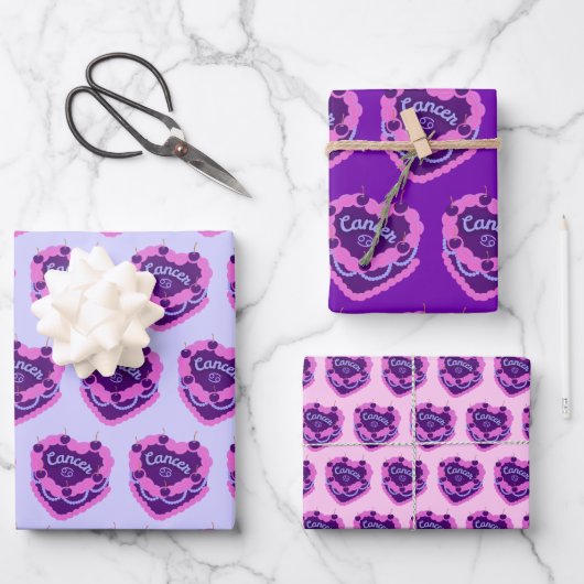 Kanker Zodiac Coquette Hart Verjaardagstaart Inpakpapier Vel (Voorkant)
