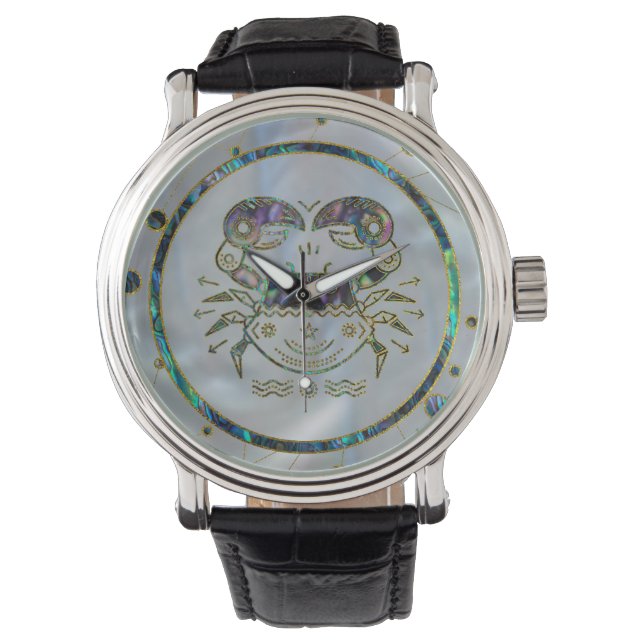 Kanker Zodiac Gold Abalone op constellatie Horloge (Voorkant)