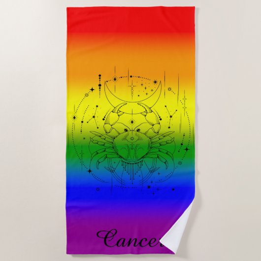 Kanker Zodiac LGBTQ Pride Rainbow Astrologie Ontwe Strandlaken (Voorkant)