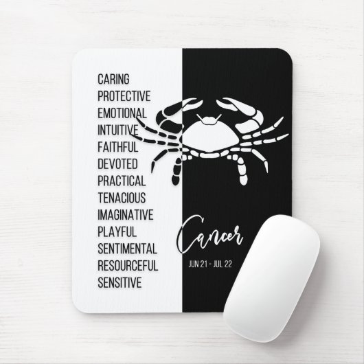 Kanker Zodiac Sign Mousepad, zwart-wit Muismat (Met muis)