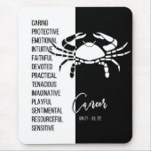 Kanker Zodiac Sign Mousepad, zwart-wit Muismat (Voorkant)