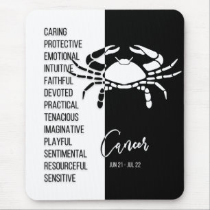 Kanker Zodiac Sign Mousepad, zwart-wit Muismat