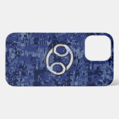 Kanker Zodiac teken op Navy Blue Camo iPhone Hoesje (Achterkant horizontaal)