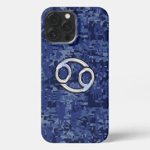 Kanker Zodiac teken op Navy Blue Camo iPhone 13 Pro Max Hoesje