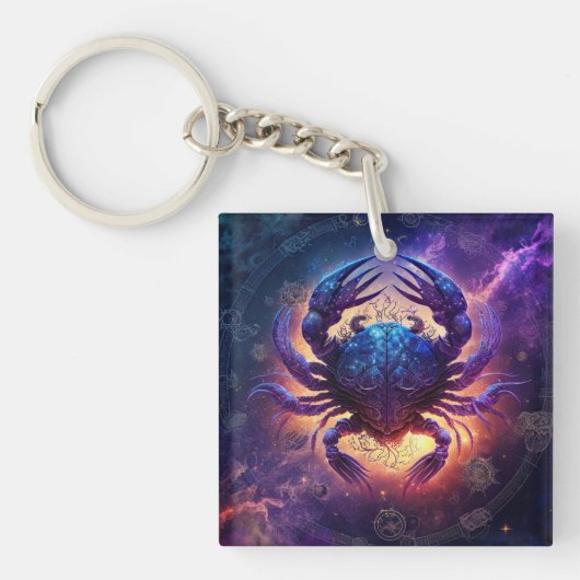 Kanker Zodiac Teken Waterverf Ontwerp Sleutelhanger (Voorkant)