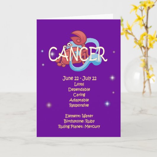 Kanker Zodiac Verjaardag Kaart (Gele Bloem)