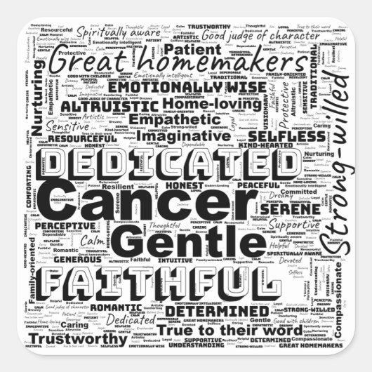 Kanker Zodiac Word Cloud Inspiratie Vierkante Sticker (Voorkant)