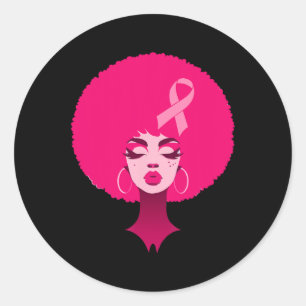 Kanker Zwart Afro-Amerikaanse Vrouwen Steun Roze 3 Ronde Sticker