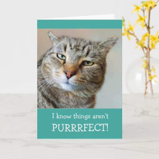 Kankeraanmoediging Funny Cat Kaart (Gele Bloem)