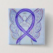 Kankerbewustmaking Violet Ribbon Angel - Aangepast Vierkante Button 5,1 Cm (Voorkant)