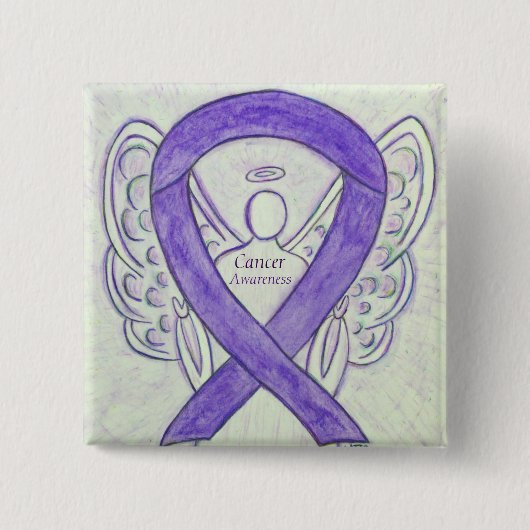 Kankerbewustmaking Violet Ribbon Angel - Aangepast Vierkante Button 5,1 Cm (Voorkant)