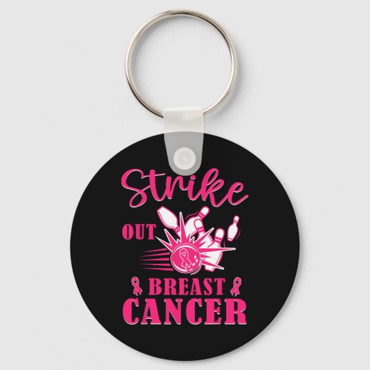 Kankerbewustzijn - Bowling Strike Out Pink Ribbon Sleutelhanger (Voorkant)