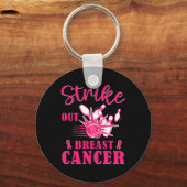 Kankerbewustzijn - Bowling Strike Out Pink Ribbon Sleutelhanger (Voorkant)