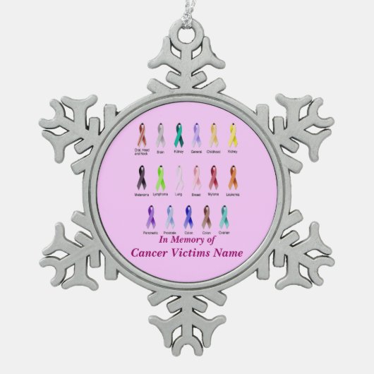 KANKERBEWUSTZIJN GEPERSONALISEERD TIN SNEEUWVLOK ORNAMENT (Voorkant)