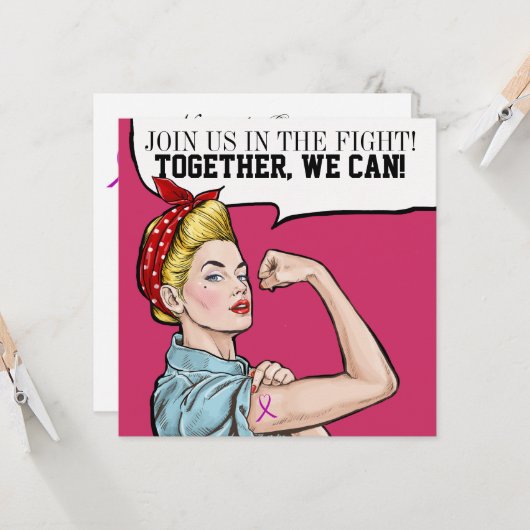 Kankerbewustzijn - Pink Ribbon uitnodiging (Voorkant / Achterkant in situ)
