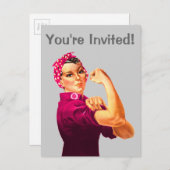 Kankerbewustzijn Rosie De Riveter Uitnodiging Briefkaart (Voorkant / Achterkant)