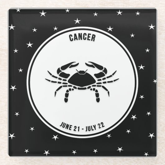 Kankerdierenteken, zwart-wit Onderzetter Glazen Onderzetter (Voorkant)
