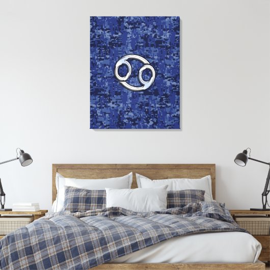 Kankerdierentuin op Navy Blue Digital Camo Canvas Afdruk (Insitu (Slaapkamer))