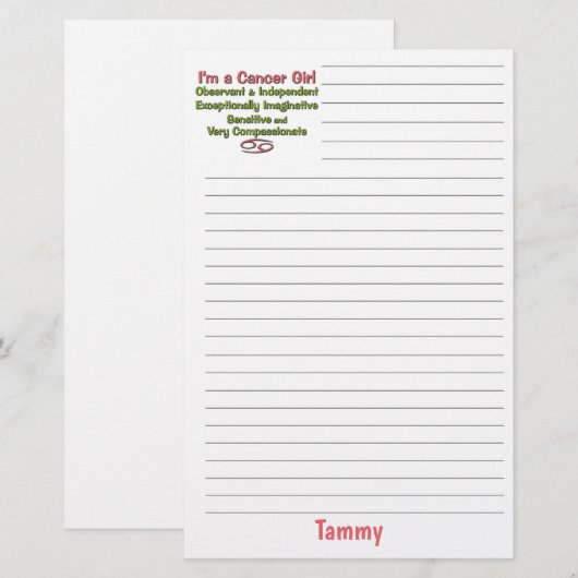 Kankerdierentuin voor meisjes met naam briefpapier (Voorkant / Achterkant)