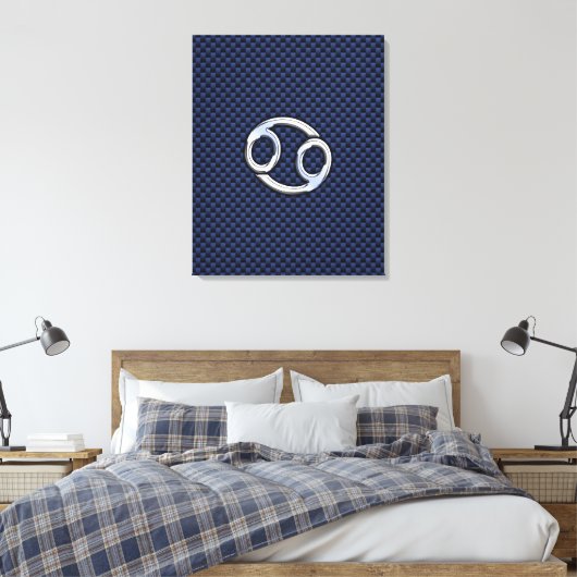Kankerdiersymbool Navy Blue Carbon Fiber Print (Insitu (Slaapkamer))