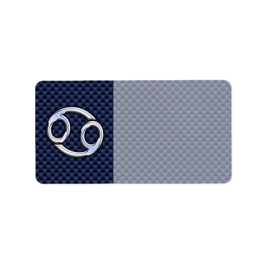 Kankerdiersymbool Navy Blue Carbon Fiber Print Etiket (Voorkant)