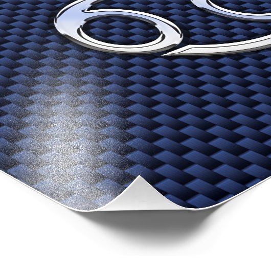 Kankerdiersymbool Navy Blue Carbon Fiber Print Foto Afdruk (Hoek)