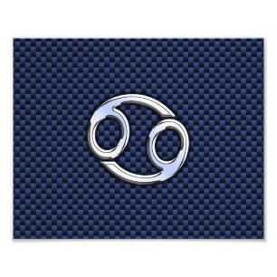 Kankerdiersymbool Navy Blue Carbon Fiber Print Foto Afdruk