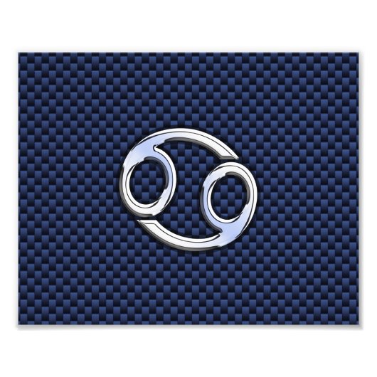 Kankerdiersymbool Navy Blue Carbon Fiber Print Foto Afdruk (Voorkant)