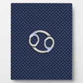 Kankerdiersymbool Navy Blue Carbon Fiber Print Fotoplaat (Voorkant)