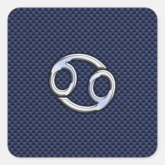 Kankerdiersymbool Navy Blue Carbon Fiber Print Vierkante Sticker (Voorkant)