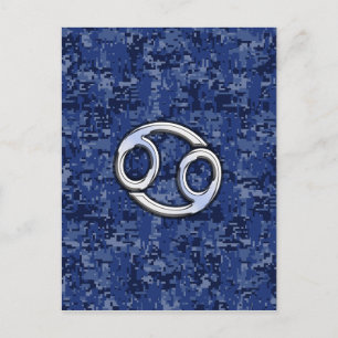 Kankerdiersymbool Navy Blue Digital Camouflage Briefkaart