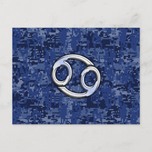 Kankerdiersymbool Navy Blue Digital Camouflage Briefkaart