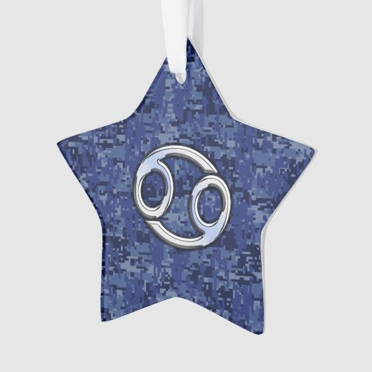 Kankerdiersymbool Navy Blue Digital Camouflage Ornament (voorkant)