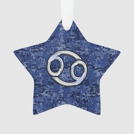 Kankerdiersymbool Navy Blue Digital Camouflage Ornament (voorkant)