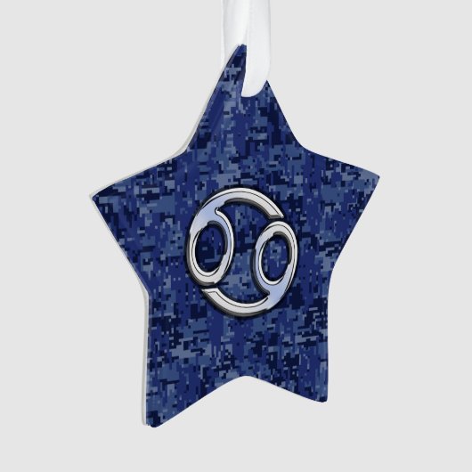 Kankerdiersymbool Navy Blue Digital Camouflage Ornament (voorkant)